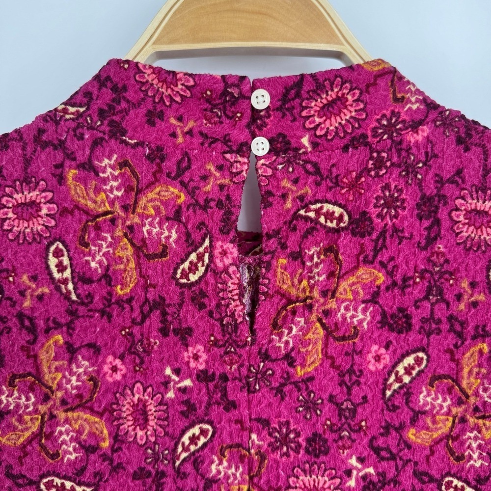 LOFT Blouse Top Size Large Pink Floral Print Short Sleeve Boho Feminine Casual - Picture 9 of 11